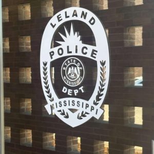 leland police department logo on door