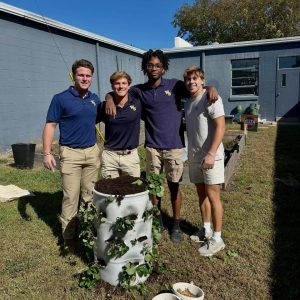 students at garden
